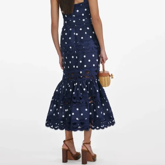 Self-Portrait Navy and White Polka Dot Midi Dress - Picture 7 of 8